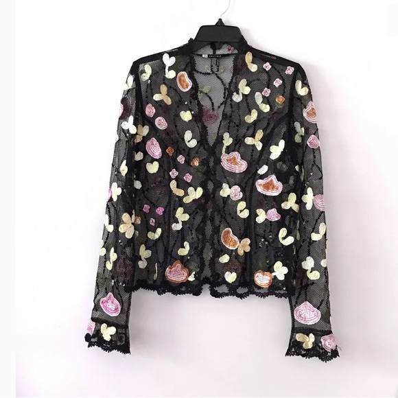 JS Boutique Tops - JS Boutique Black Mesh Jacket Embellished Size 10